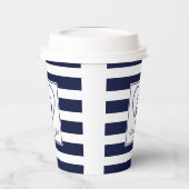 Blauwe strepen en ankerdocument kop papieren bekers (Links)