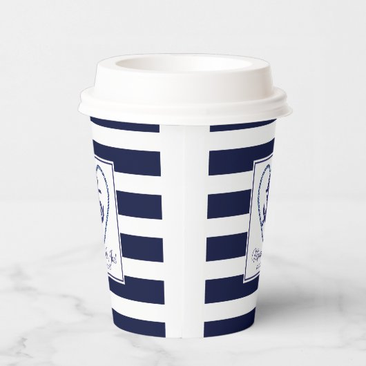 Blauwe strepen en ankerdocument kop papieren bekers (Rechts)