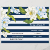 Blauwe strepen en bloemen modern trouwprogramma (Voorkant)