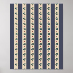 Blauwe strepen en bloemen poster