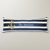 Blauwe strepen en gouden anker lichaamskussen (Voorkant)