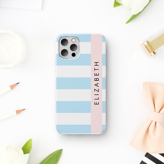 Blauwe strepen, streeppatroon, lijnen, Jouw naam Case-Mate iPhone Case