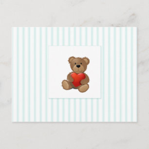Blauwe strepen - Teddy Bear met Valentijn Heart Feestdagenkaart