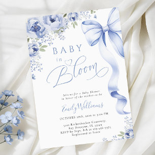 Blauwe Strik Baby in Bloom Baby Shower Kaart