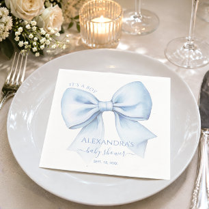 Blauwe Strik Baby Shower Het is een Jongen Aquarel Servet