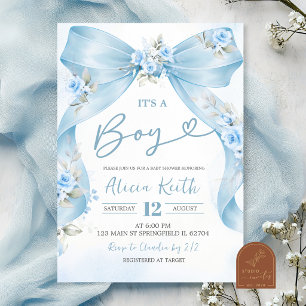 Blauwe Strik Coquette Jongen Baby Shower Uitnodigi Kaart
