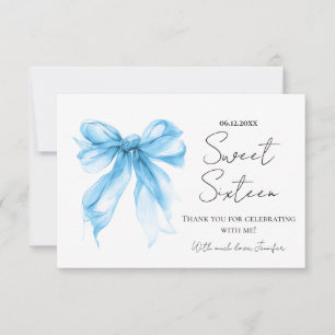 Blauwe Strik Coquette Script Sweet 16 Dank Je Bedankkaart