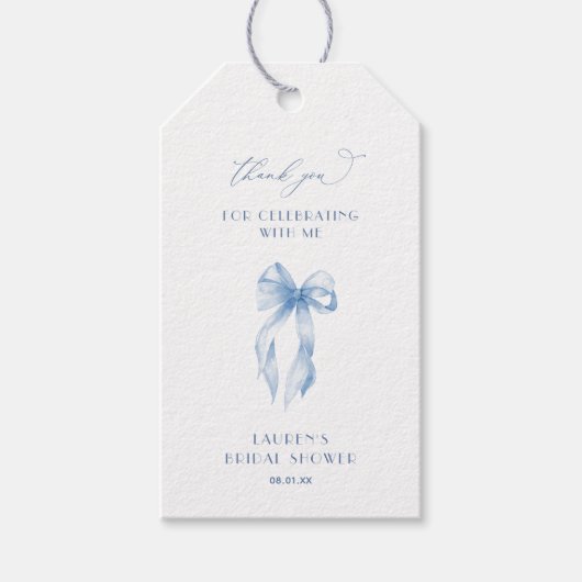 Blauwe strik die de knoop doorhakt Bruidsmeisjesfe Cadeaulabel (Voorkant)