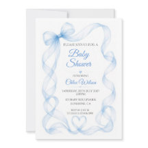 Blauwe Strik en Hart Baby Jongens Shower Uitnodigi