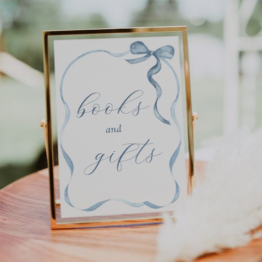 Blauwe strik en lint Boeken en geschenken teken Poster