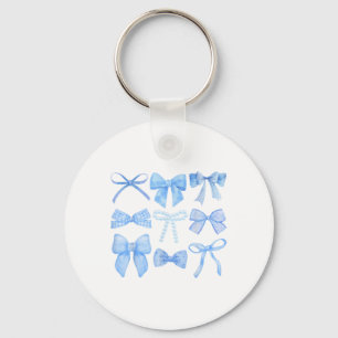 Blauwe strik en lint Schattigee grafische meisjes  Sleutelhanger