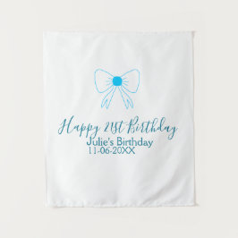 Blauwe strik gelukkige 21e verjaardag naam datum g wandkleed