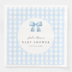 Blauwe Strik Gingham Baby Shower Papieren Servette Servet