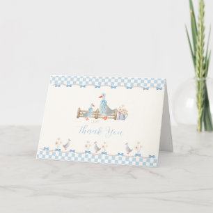 Blauwe Strik Gingham Preppy Silly Goose Baby Showe Bedankkaart