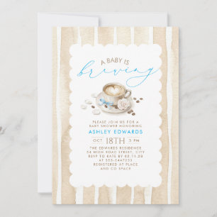 Blauwe Strik Latte Koffie Jongen Baby Shower Uitno Kaart