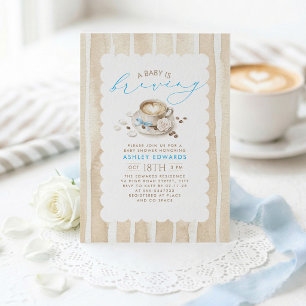 Blauwe Strik Latte Koffie Jongen Baby Shower Uitno Kaart