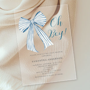 Blauwe Strik Oh Jongen Baby Shower Acryl Uitnodigingen