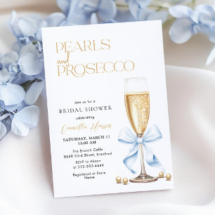Blauwe Strik Parels & Prosecco Uitnodiging