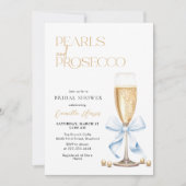 Blauwe Strik Parels & Prosecco Uitnodiging (Voorkant)