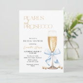 Blauwe Strik Parels & Prosecco Uitnodiging (Staand voorkant)