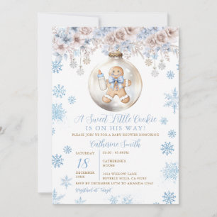 Blauwe strik peperkoek kerstkoekjes baby shower kaart