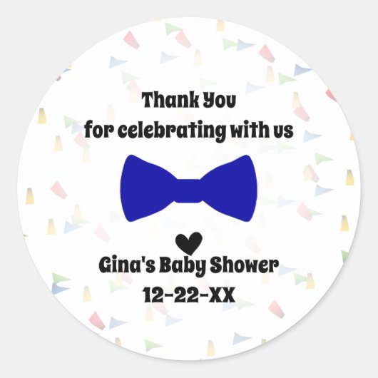 Blauwe strik Stropdas Baby Jongen Douche Favor Ronde Sticker (Voorkant)