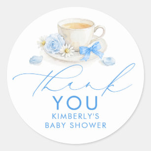 Blauwe Strik Thee Jongens Baby Shower Bedankt Ronde Sticker