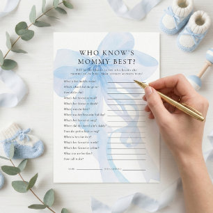 Blauwe strik Wie kent mama het beste Baby Shower k Kaart