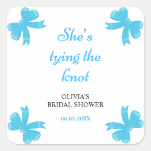Blauwe Strik Zij Knoopt de Knoop Bruidsdouche Vierkante Sticker