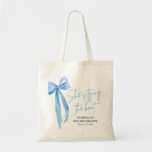Blauwe strik Zij Knoopt de Knoop Meidenavakantie Tote Bag