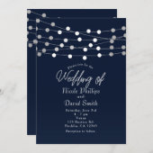 Blauwe String Lights Moderne Chique Bruiloft Kaart (Voorkant / Achterkant)