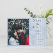Blauwe  Striped Foto slaat de datum op Save The Date (Staand voorkant)
