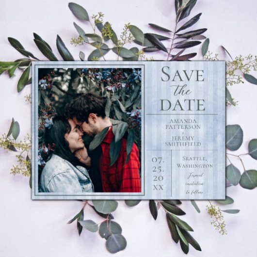 Blauwe  Striped Foto slaat de datum op Save The Date