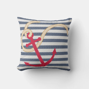 Blauwe Striped Nautical Pillow met Red Anchor en R Kussen