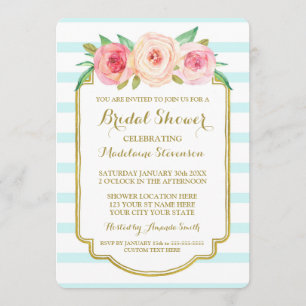 Blauwe Stripes Gold Pink Floral Vrijgezellenfeest Kaart