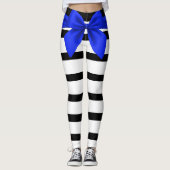 Blauwe strook en witte strepen leggings (Voorkant)