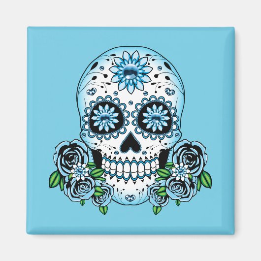 Blauwe Suiker Schedel Magneet (Voorkant)