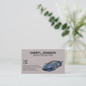 blauwe supercar | leer | QR-code Visitekaartje (Staand voorkant)