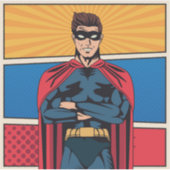 Blauwe superheld sticker (Voorkant)