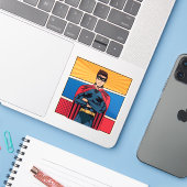 Blauwe superheld sticker (Laptop met iPhone)