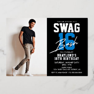 Blauwe Swag 16 Verjaardag Folie Uitnodiging