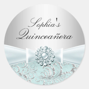 Blauwe Swirl & Jewel Boog Quinceanera Sticker