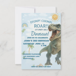 Blauwe T-Rex dinosaurus verjaardagsuitnodiging Kaart