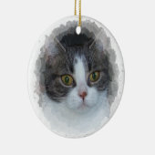 Blauwe tabby en wit keramisch ornament (Rechts)