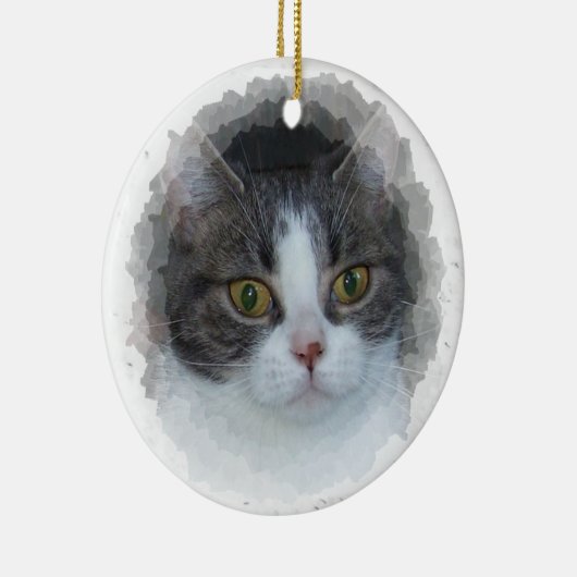 Blauwe tabby en wit keramisch ornament (Rechts)