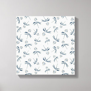 Blauwe tak op crème - naadloos patroon. canvas afdruk