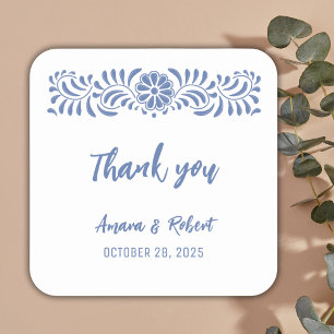 Blauwe talavera bloemen vierkante sticker