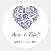Blauwe Talavera Hart Ronde Sticker (Voorkant)