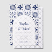 Blauwe Talavera Mexicaanse bruiloft Vellum Uitnodigingen (Offset (Uitnodiging))