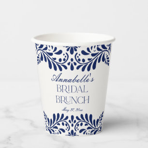 Blauwe Talavera Tegel Spaanse Fiesta Bruids Brunch Papieren Bekers